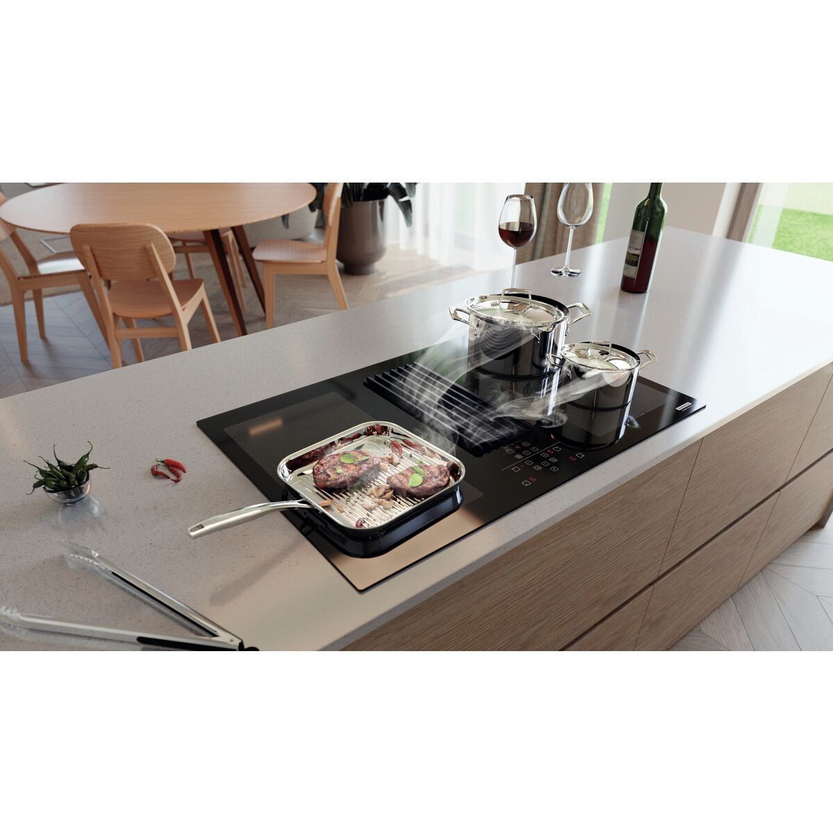 Cooktop Induo Tramontina Duo 4EI 80 com Coifa Integrada em Modo Exausto 220 V - 94754220